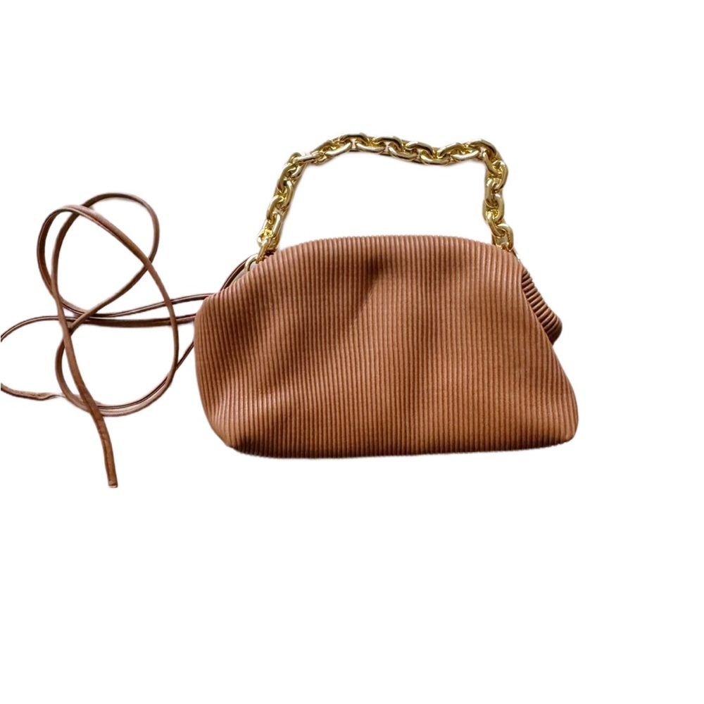 Brown Clutch Handbag, Dumpling Chain Pouch Bag Soft Ruched Crossbody